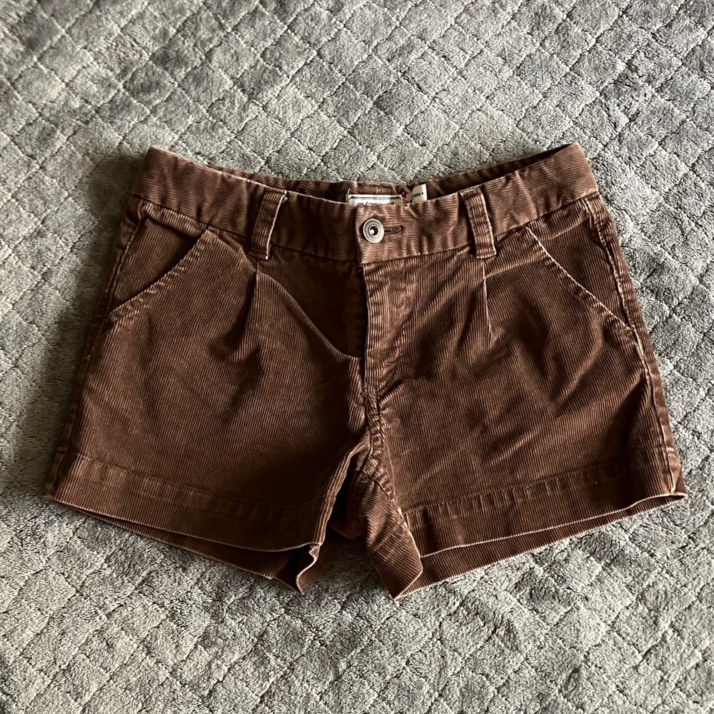 Brown Pleaded Corduroy Shorts